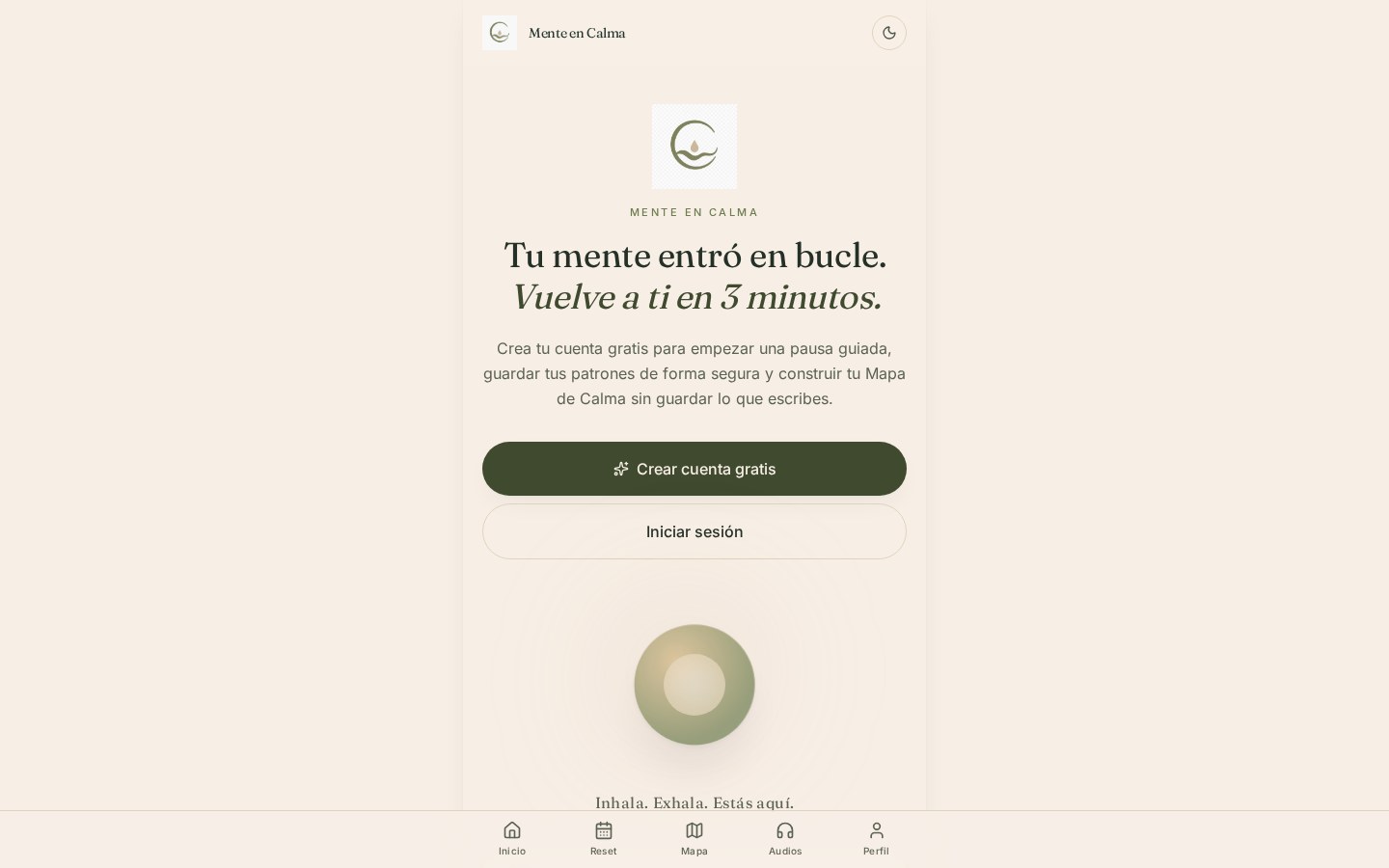Startbildschirm der Mini-App Mente en Calma