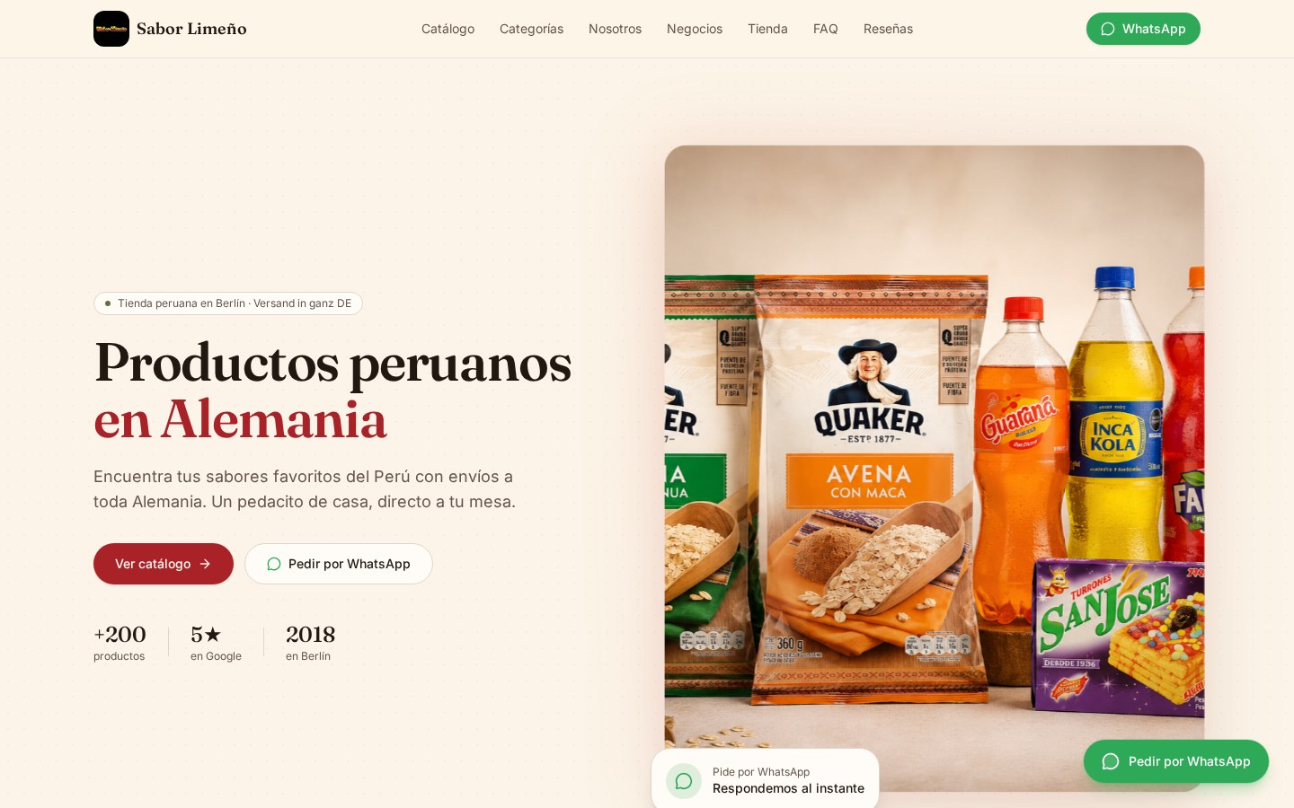 Página de inicio de la plataforma Sabor Limeño